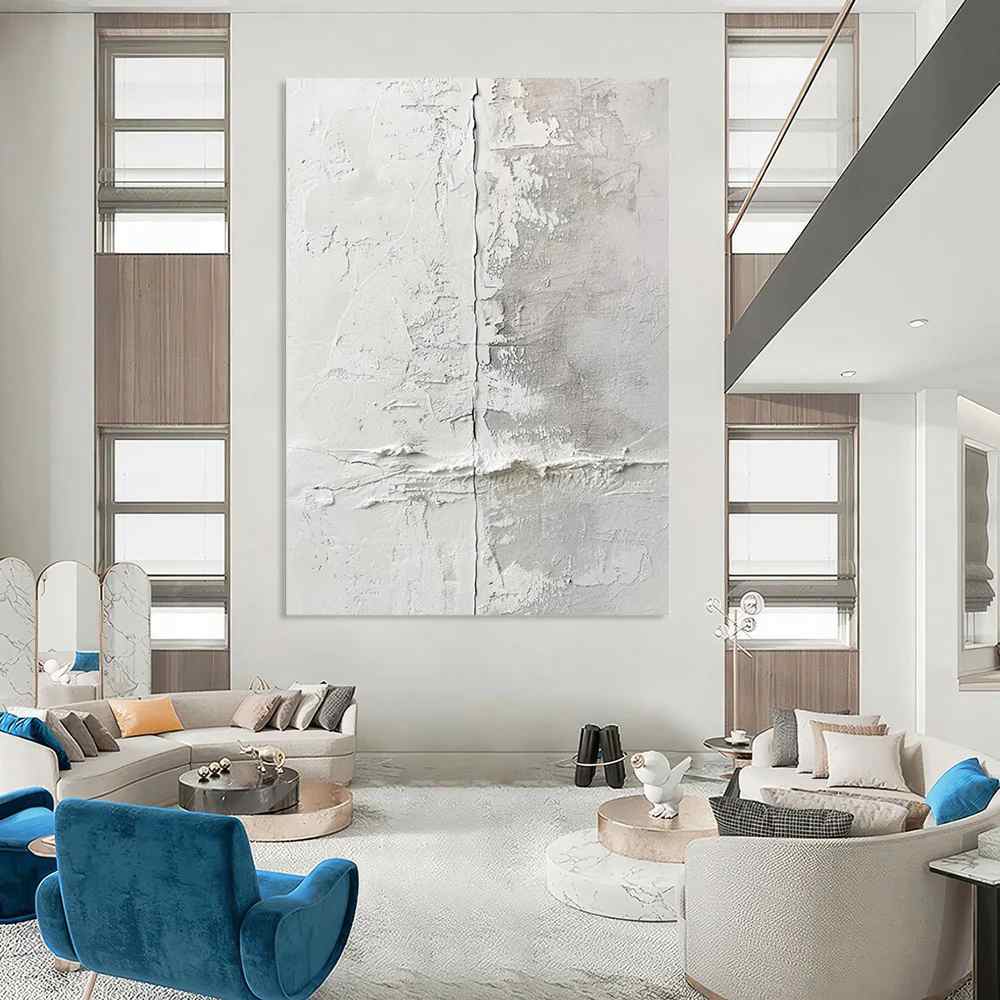 Hand-Painted White Acrylic - hand-painted abstract decor for cafe